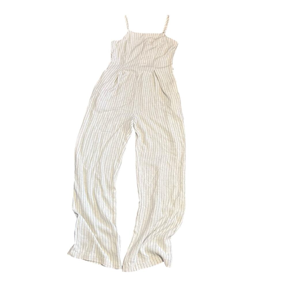 Monteau Los Angeles Women's Pin strip Pants Linen blend jumper size M NWT - Picture 2 of 5